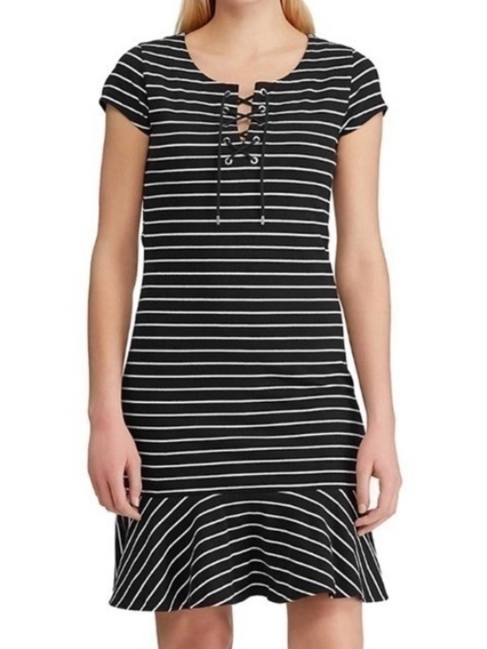CHAPS by Ralph Lauren Black & White Striped T shirt dress